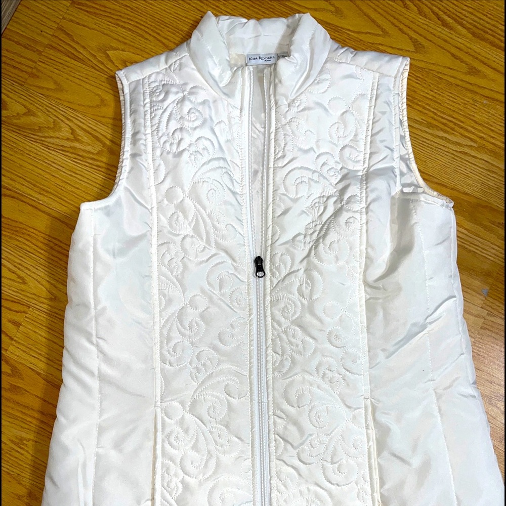 Kim Rogers embroidered ivory puffer vest